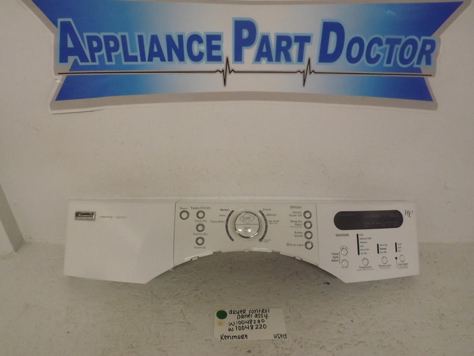 Kenmore Dryer W10048280 W10048220 Control Panel Assembly Used Kenmore Dryer W10048280 W10048220 Control Panel Assembly Used